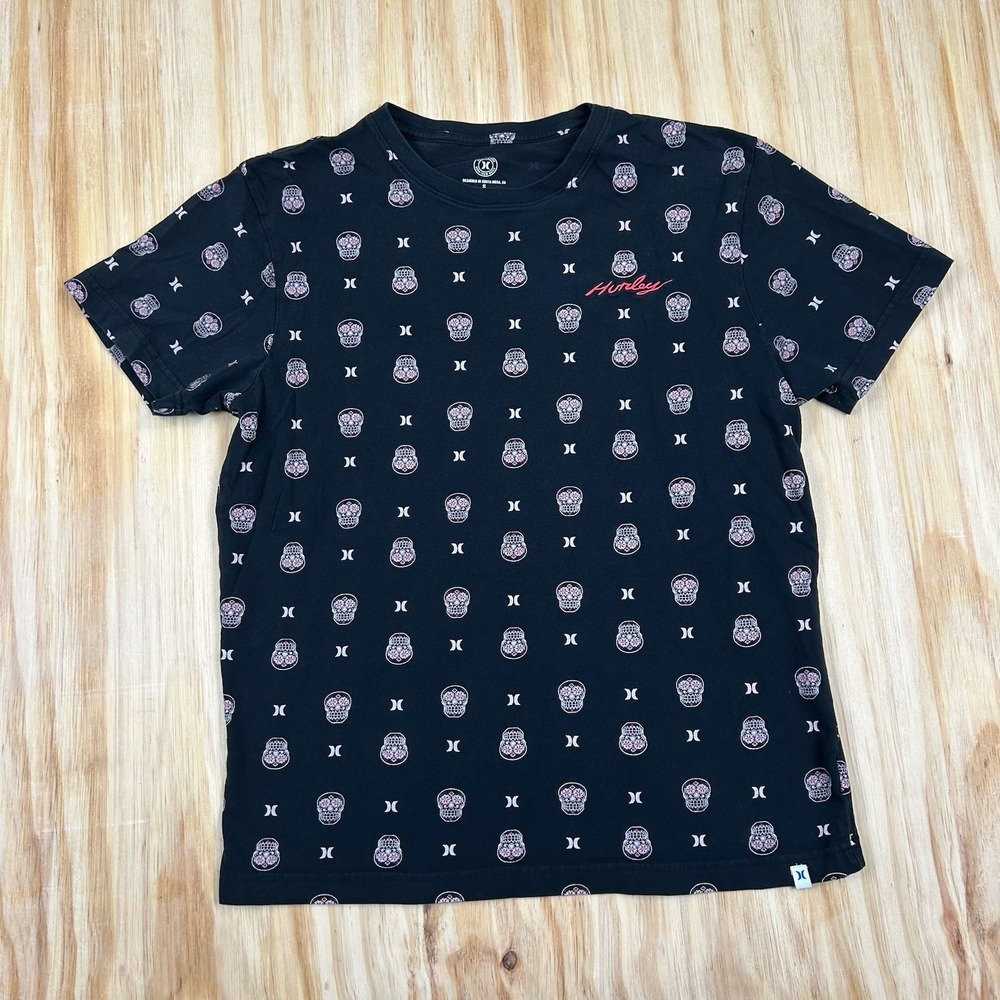 Hurley‎ T Shirt Men's Black AOP Surf Skate Logo Tee Y2k S Fade Worn The Dead